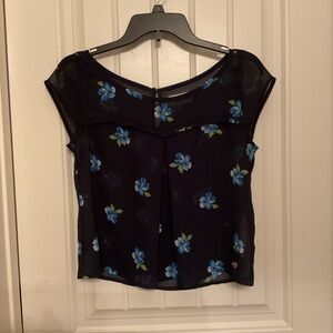Hollister Navy Blue Floral Sheer Blouse